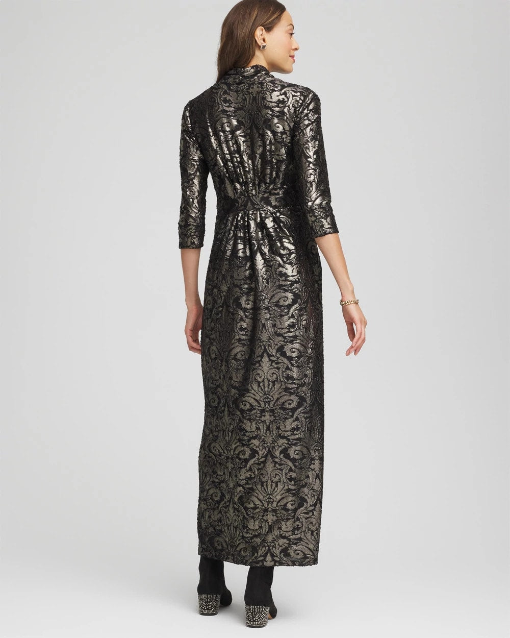 Foiled Knit Pleated Maxi Dress