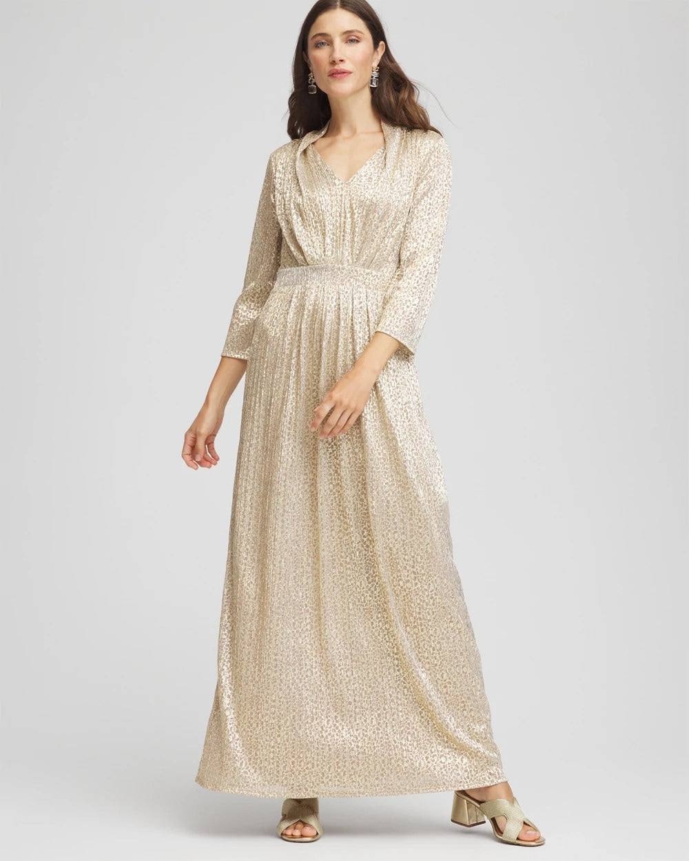 Metallic Knit Pleated Maxi Dress