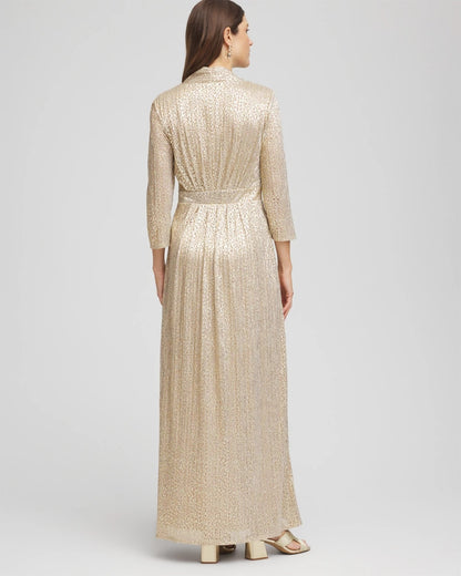 Metallic Knit Pleated Maxi Dress