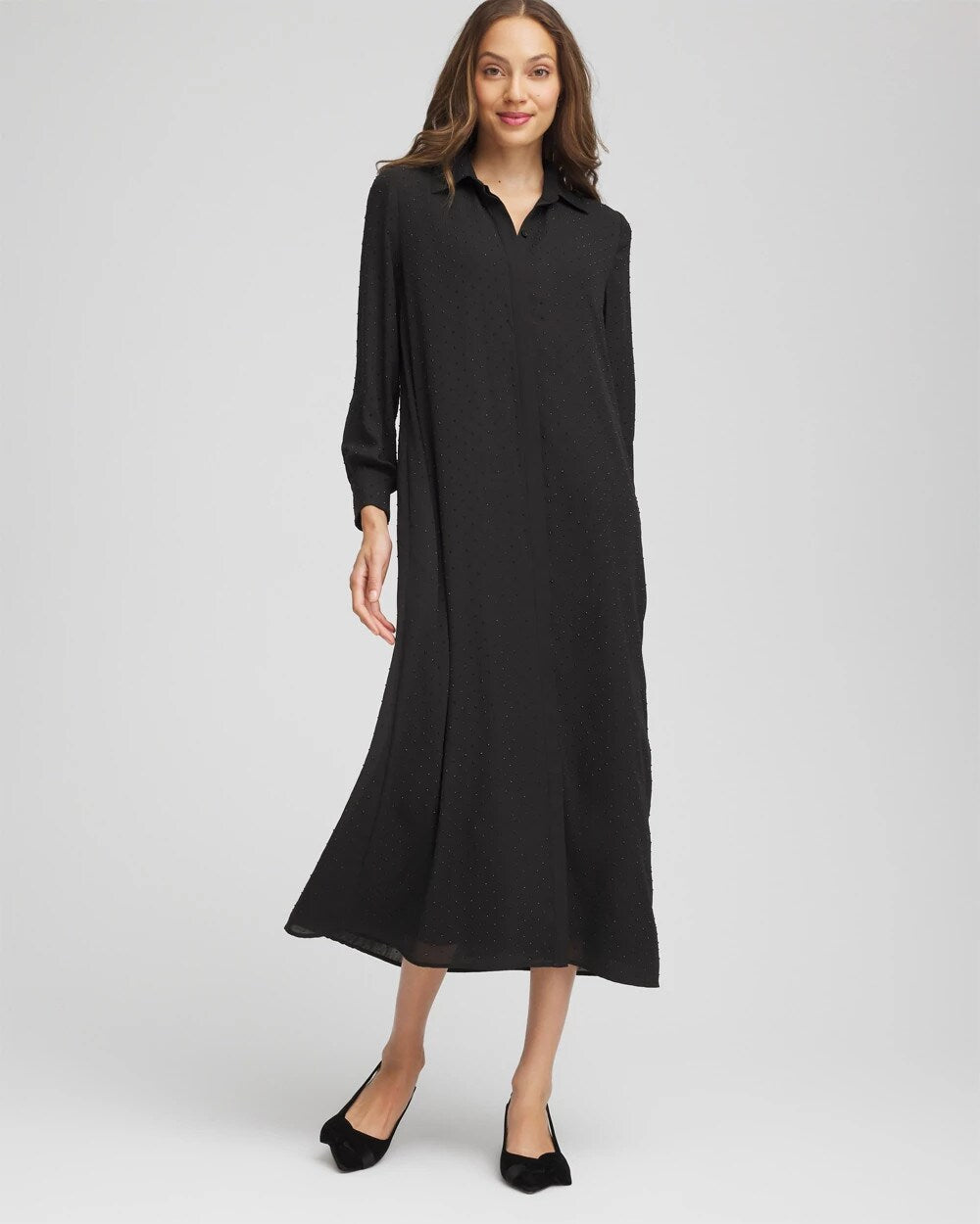 Sequined Long-Sleeved Maxi Shirtdress