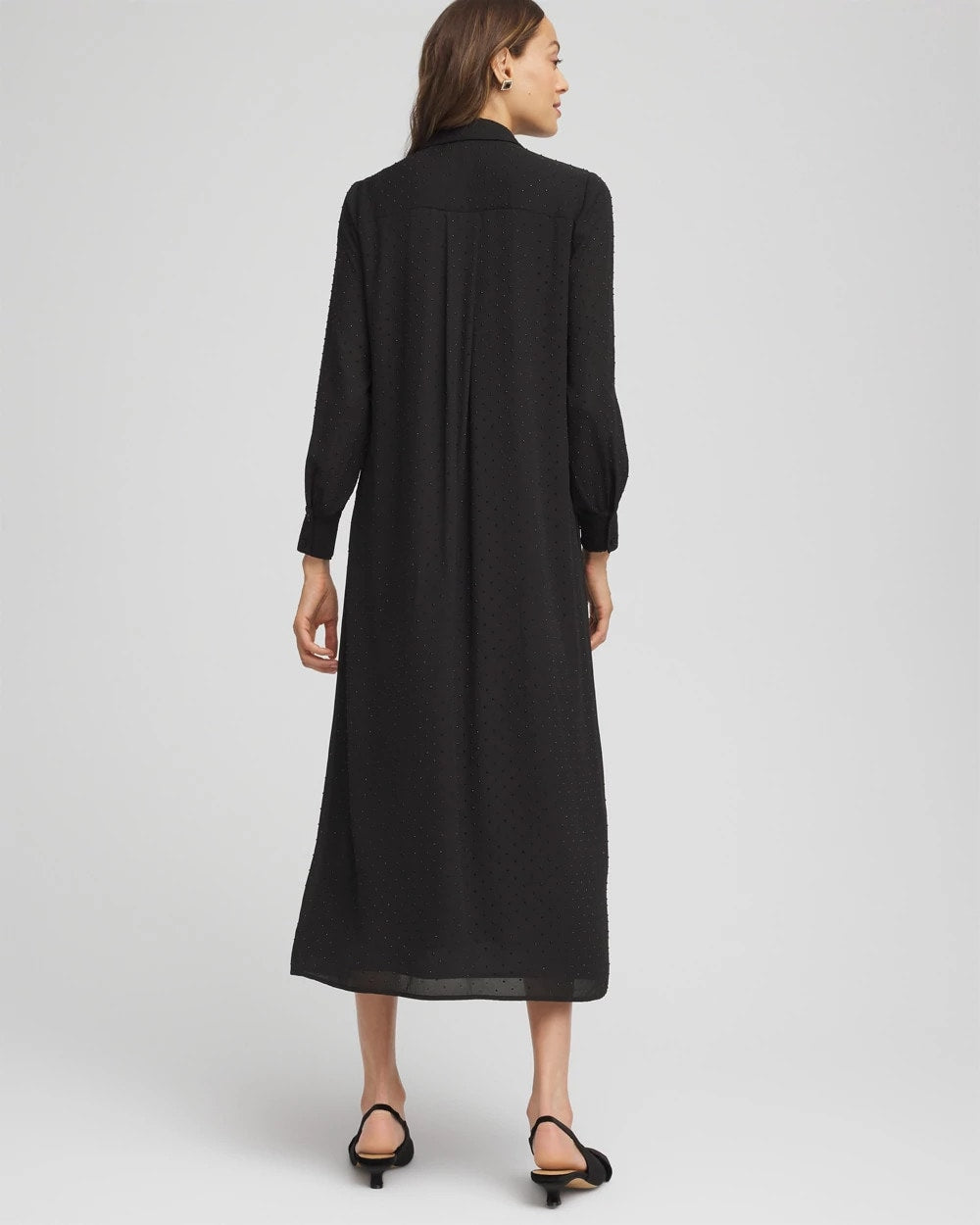 Sequined Long-Sleeved Maxi Shirtdress
