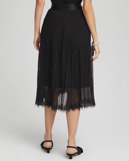 Pleated Lace Hem Midi Skirt