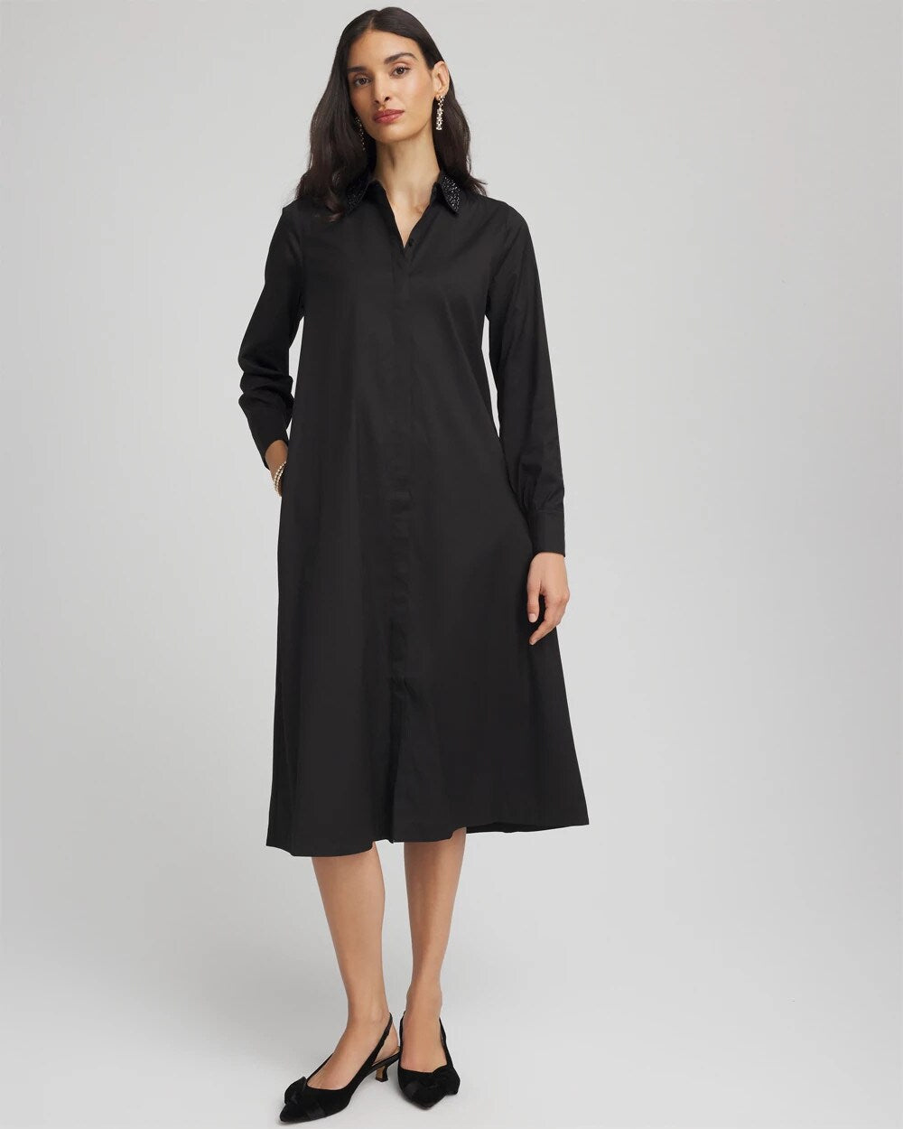 Sequin Collar Midi Shirtdress