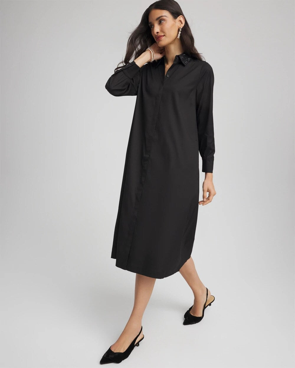 Sequin Collar Midi Shirtdress