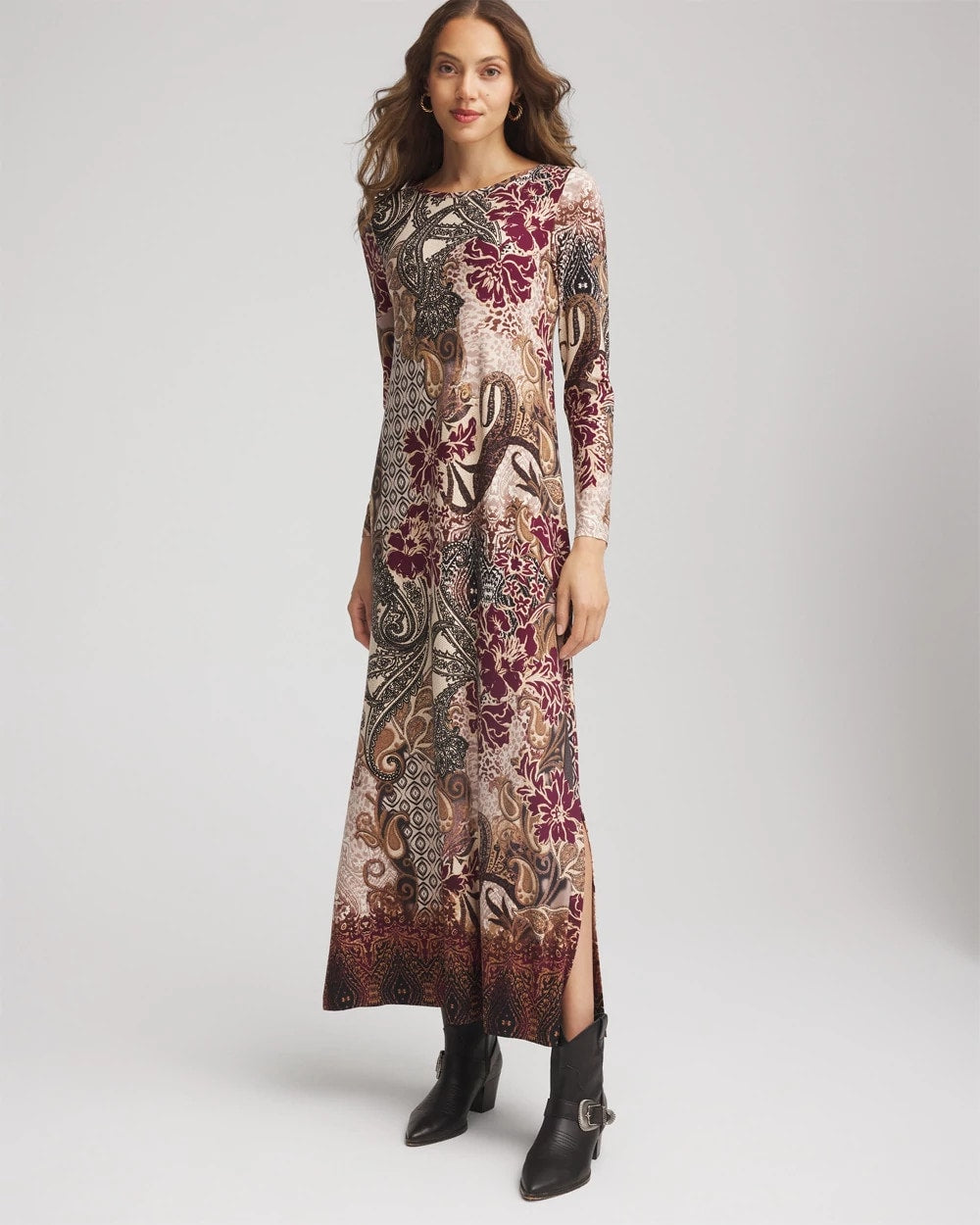 Patchwork Boatneck Column Maxi Dress