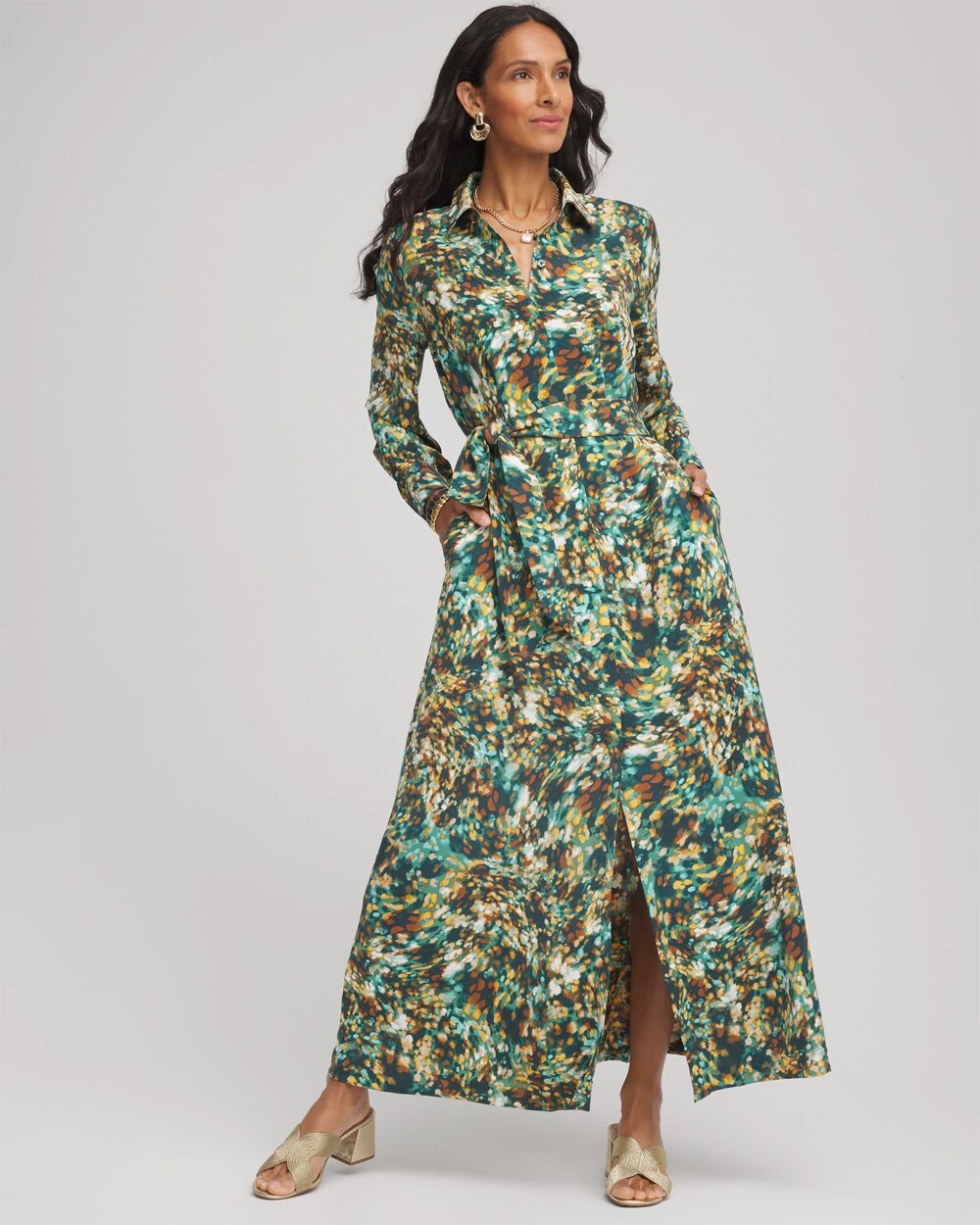 Printed Long-Sleeved Shirtdress
