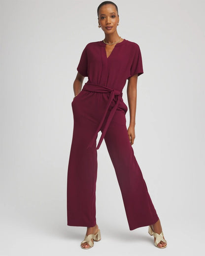 Belted Dolman-Sleeve Jumpsuit