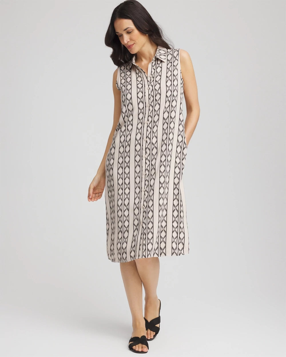Printed Sleeveless Silk-Twill Shirtdress