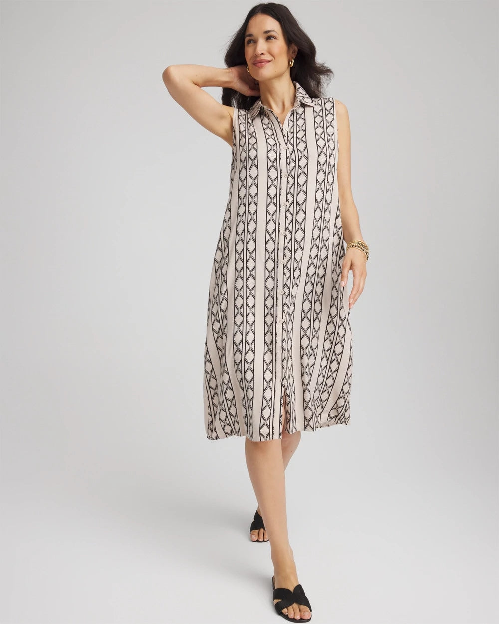 Printed Sleeveless Silk-Twill Shirtdress