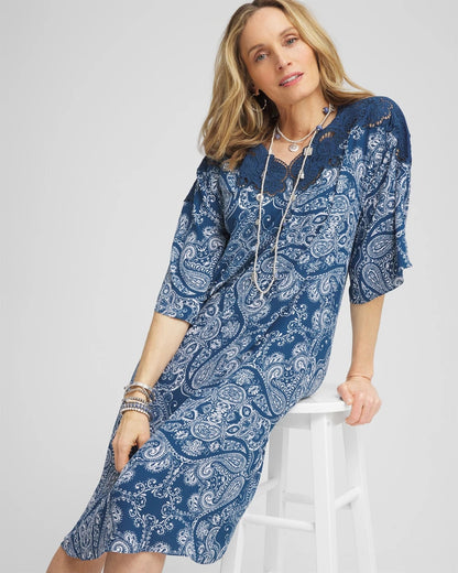 Crepe Lace-Neck Dress