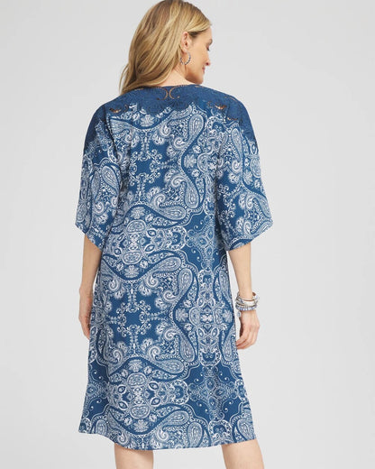 Crepe Lace-Neck Dress