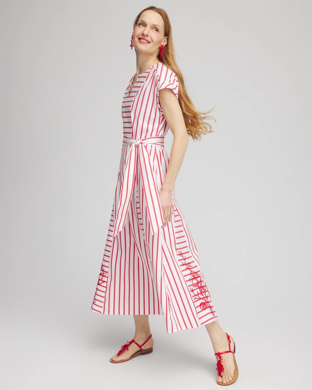 Embroidered Godet Striped Maxi Dress