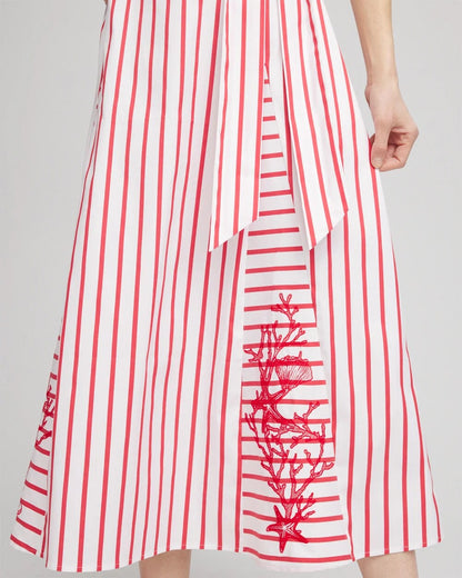 Embroidered Godet Striped Maxi Dress