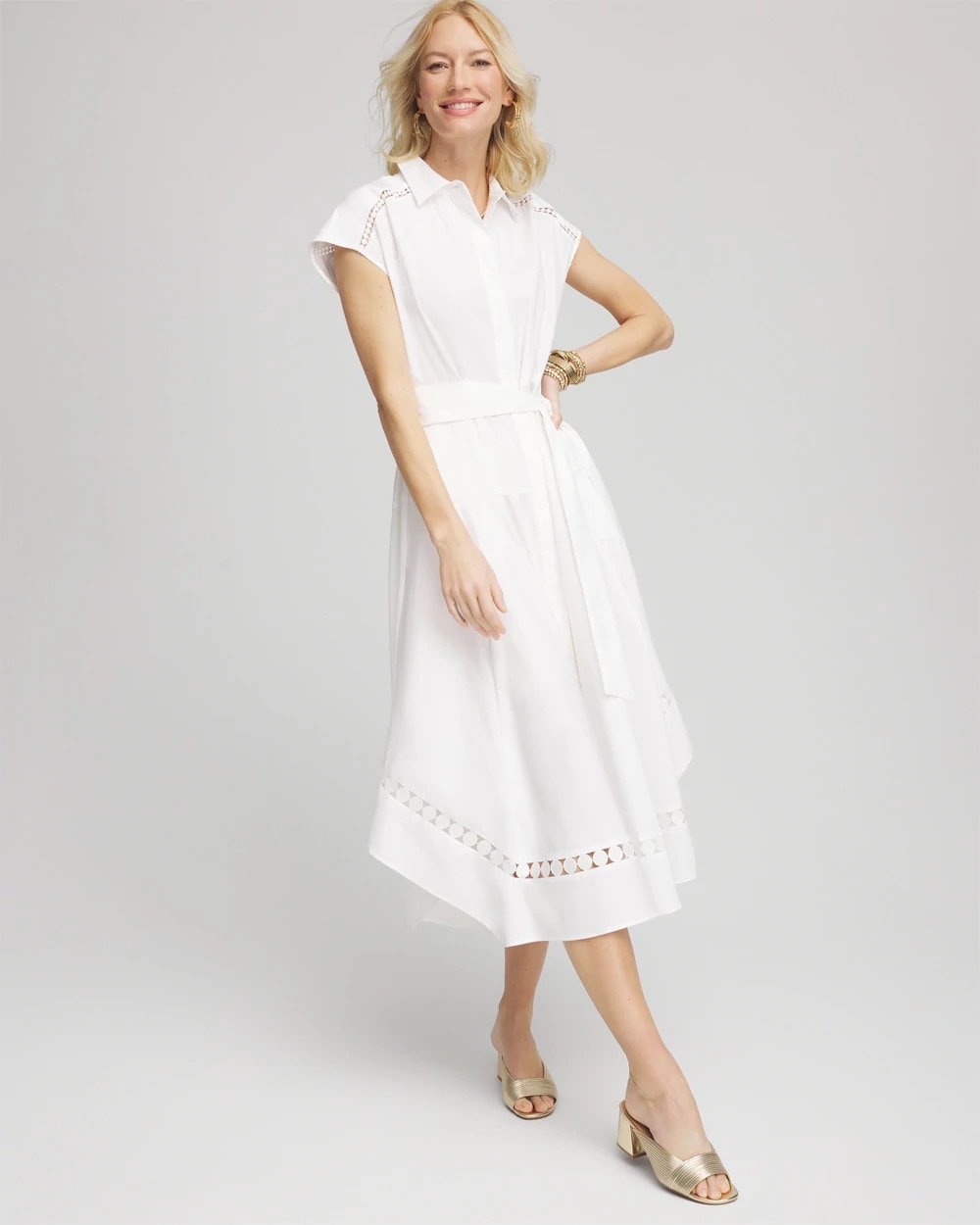 Poplin Circle Trim Maxi Shirtdress