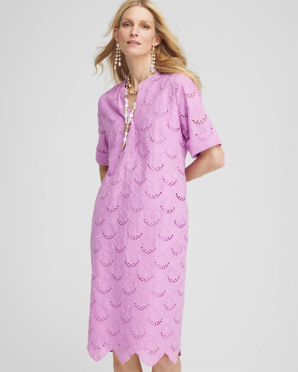 Eyelet Popover Dress