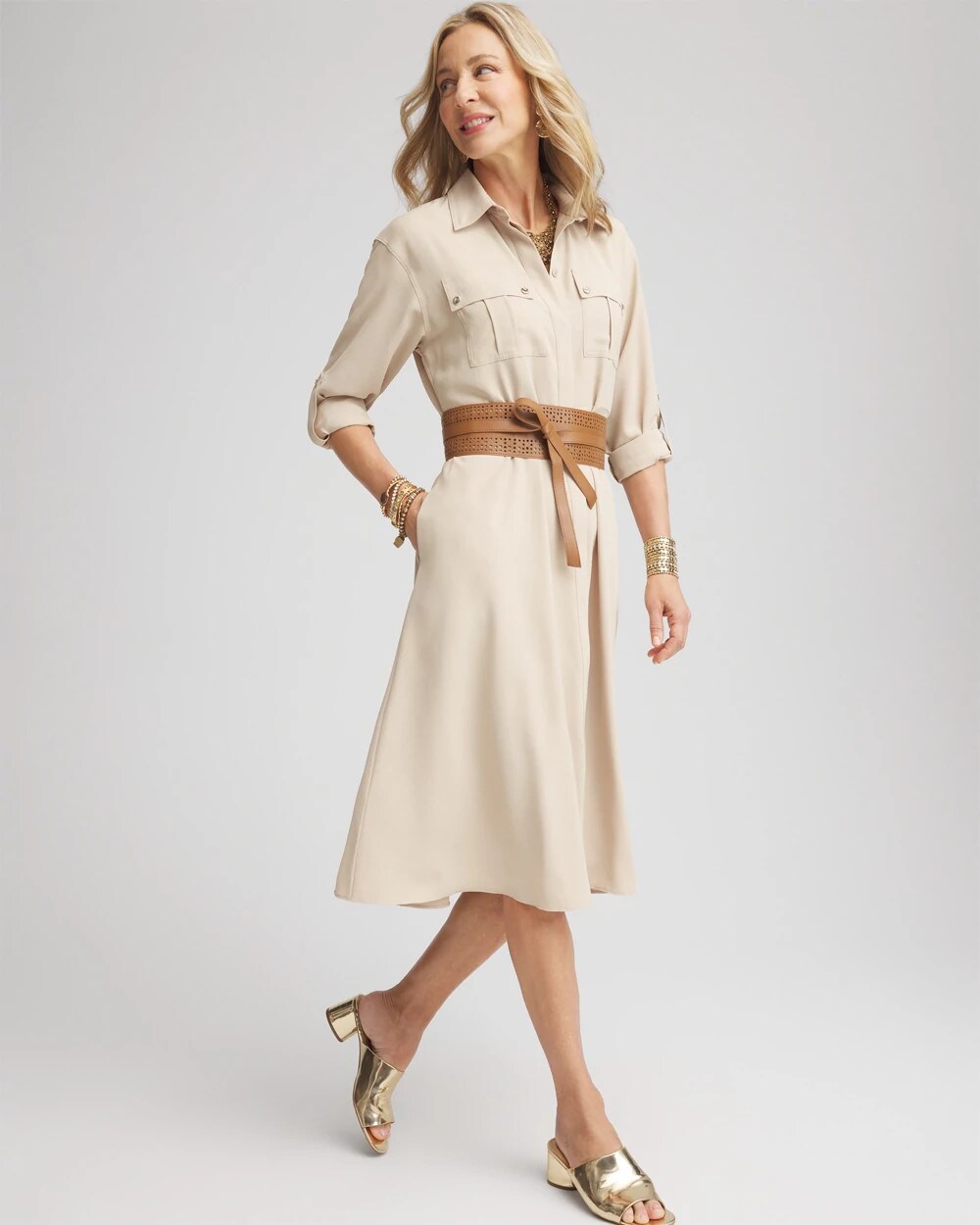 Twill Belted Midi Shirtdress