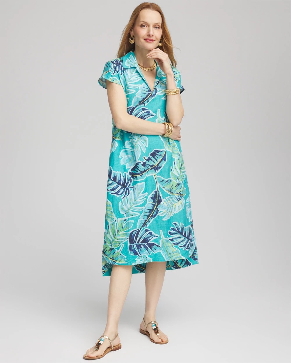 Tropical Linen Midi Dress