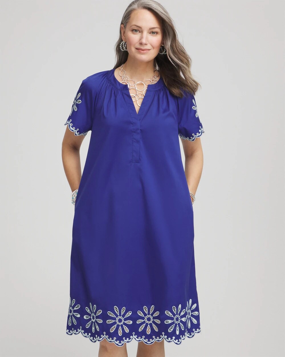 Embroidered Poplin Popover Dress