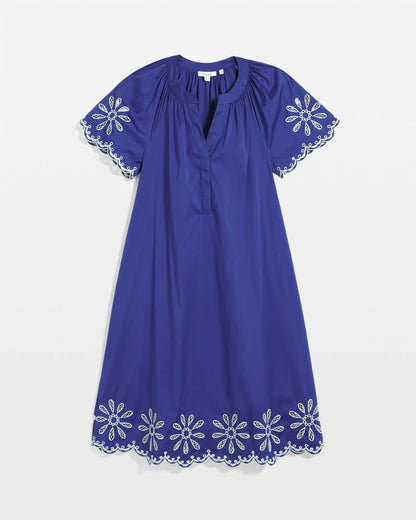 Embroidered Poplin Popover Dress