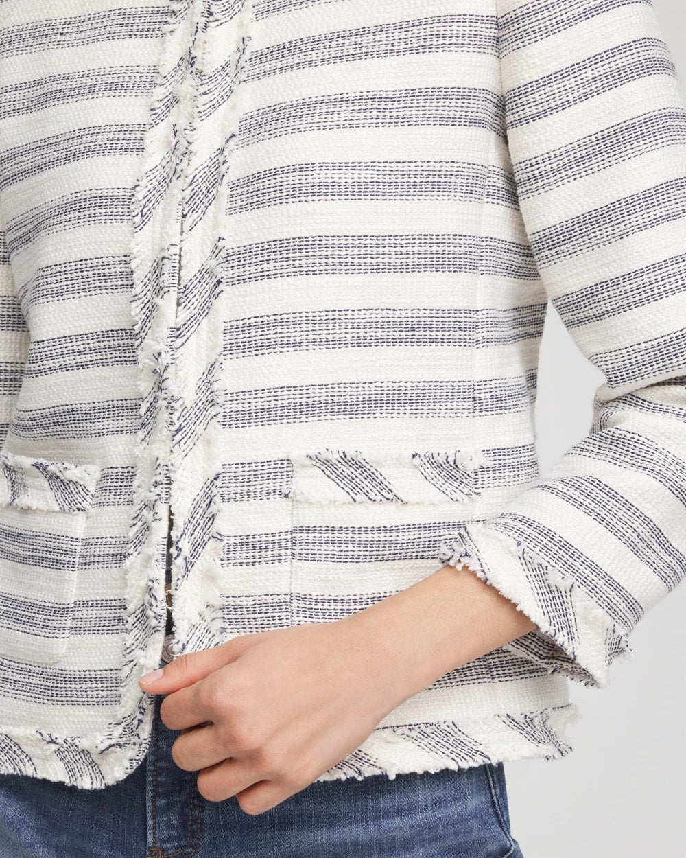 Striped Tweed Collarless Box Jacket
