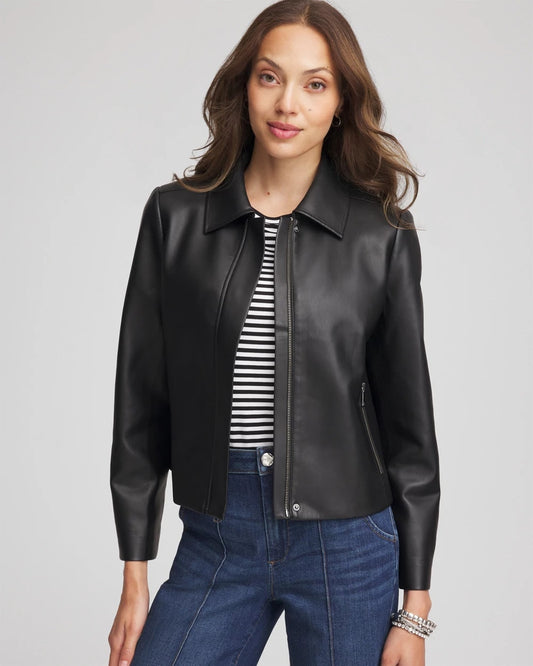Faux Leather Zip-Front Jacket