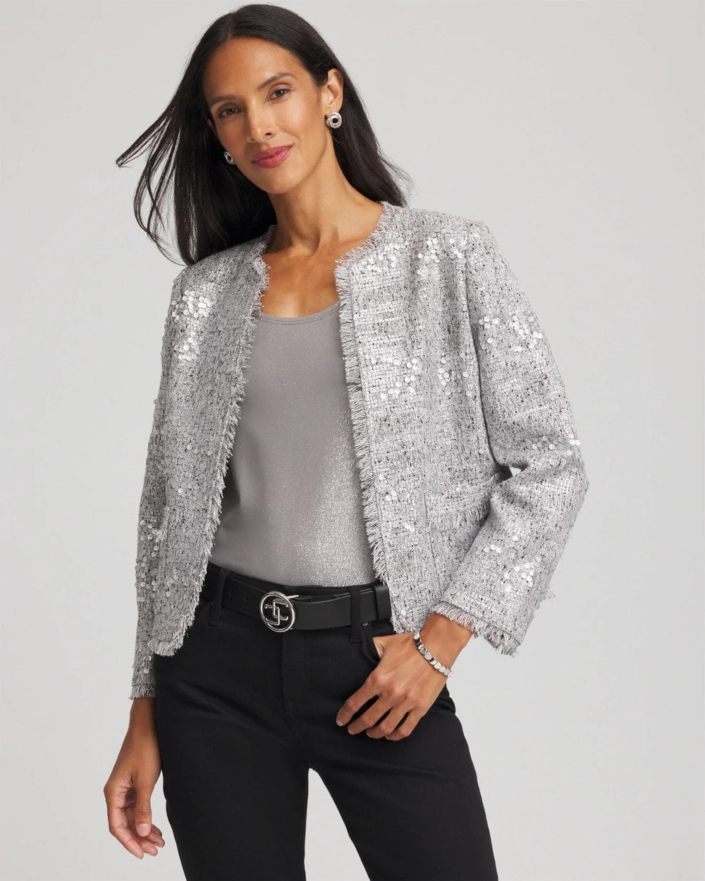 Silver Sequins Tweed Jacket