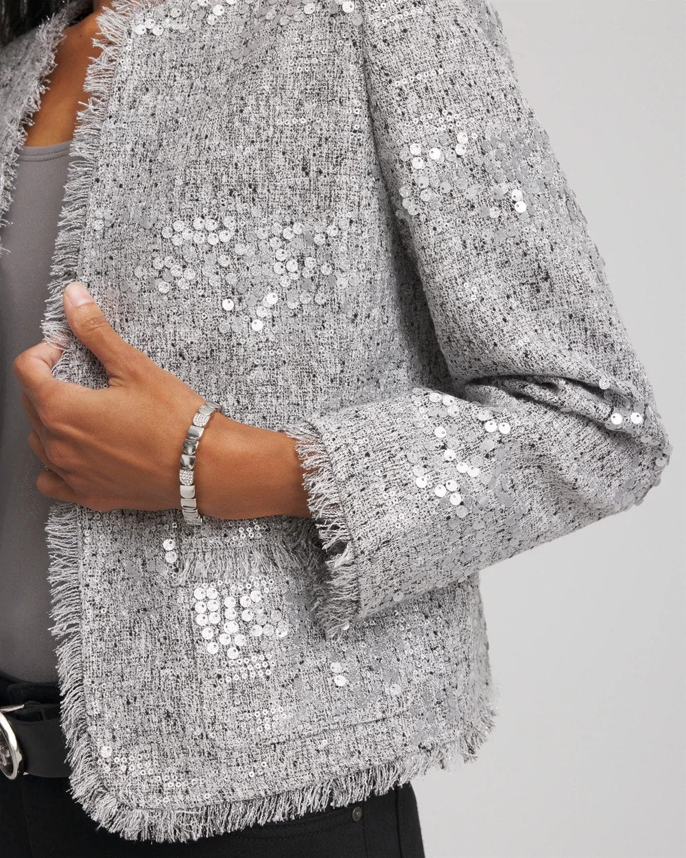 Silver Sequins Tweed Jacket