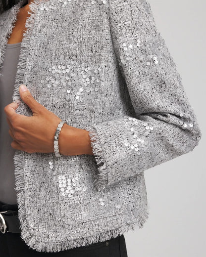Silver Sequins Tweed Jacket