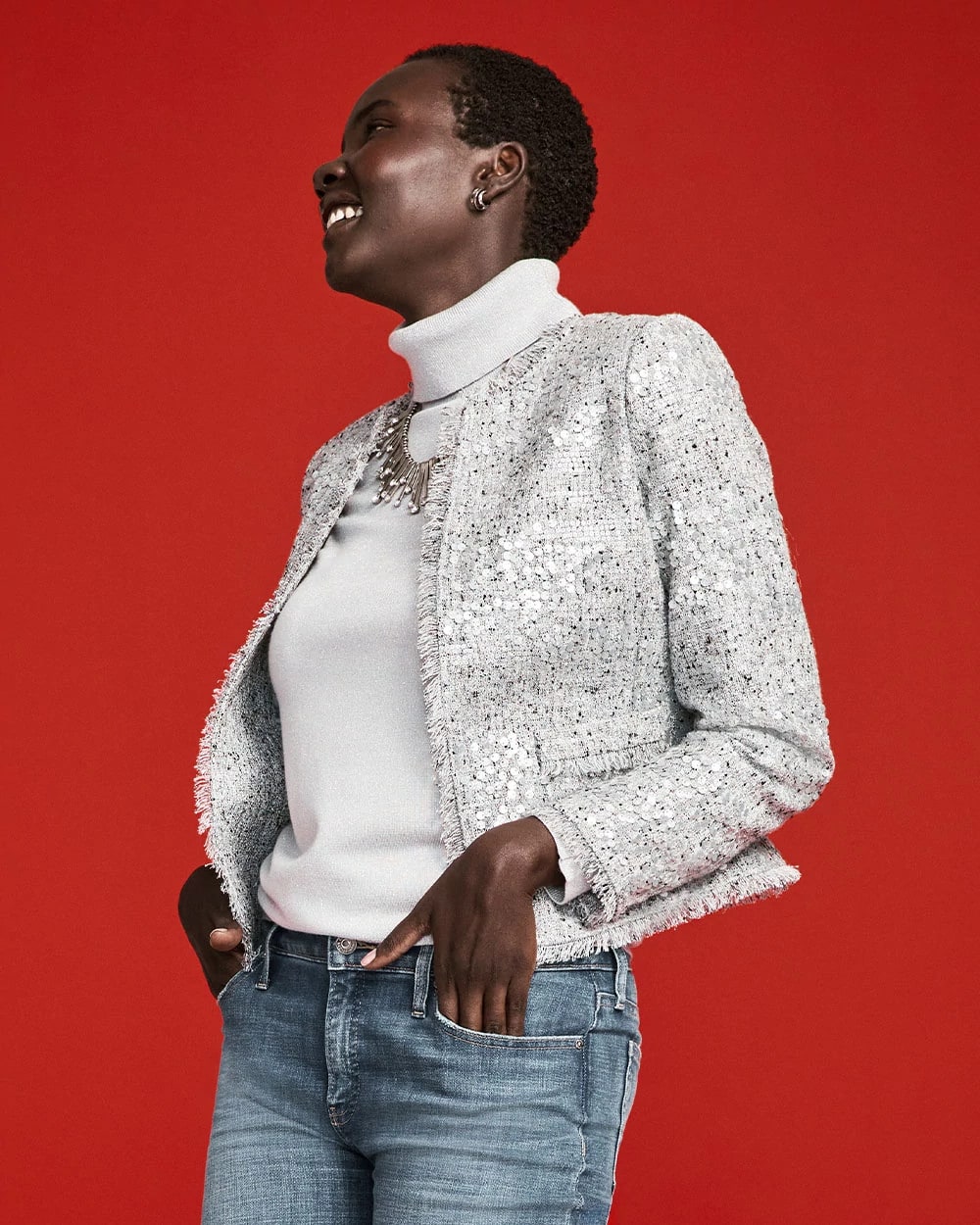 Silver Sequins Tweed Jacket