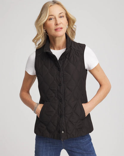 Rib Trim Quilted Vest