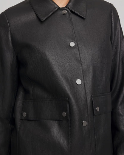 Snap Front Faux Leather Jacket