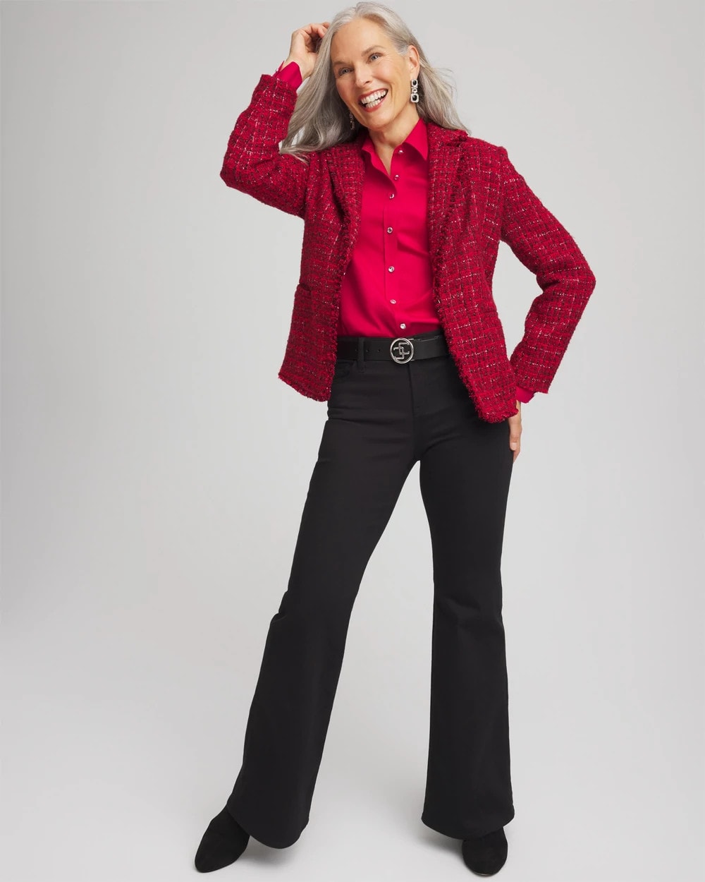 Red Tweed Sequins Blazer