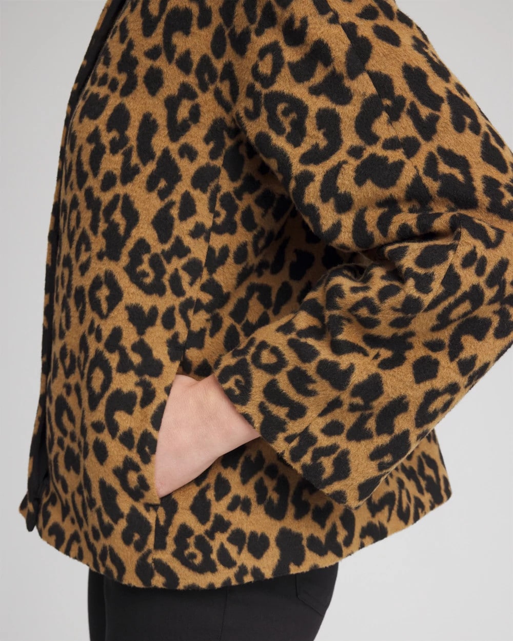 Fuzzy Collarless Animal Print Jacket