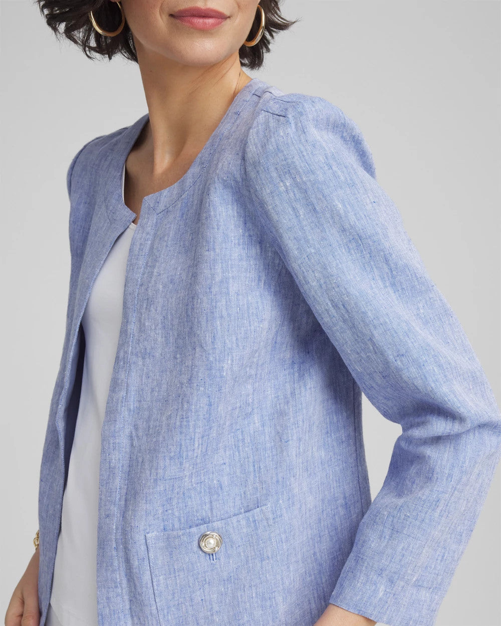 Collarless Linen Blazer