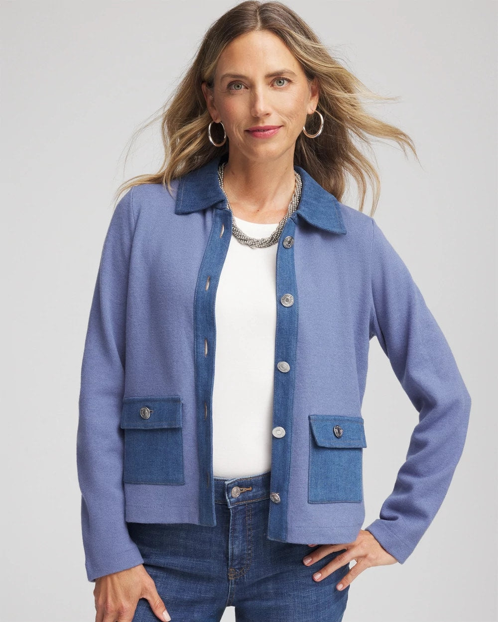 Denim Colorblock Marl Shirt Jacket