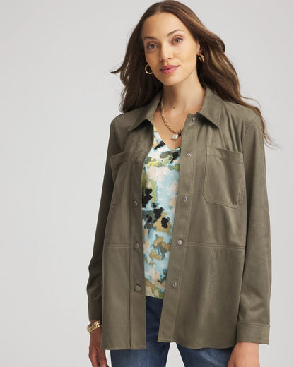 Suede Collared Long-Sleeved Shacket