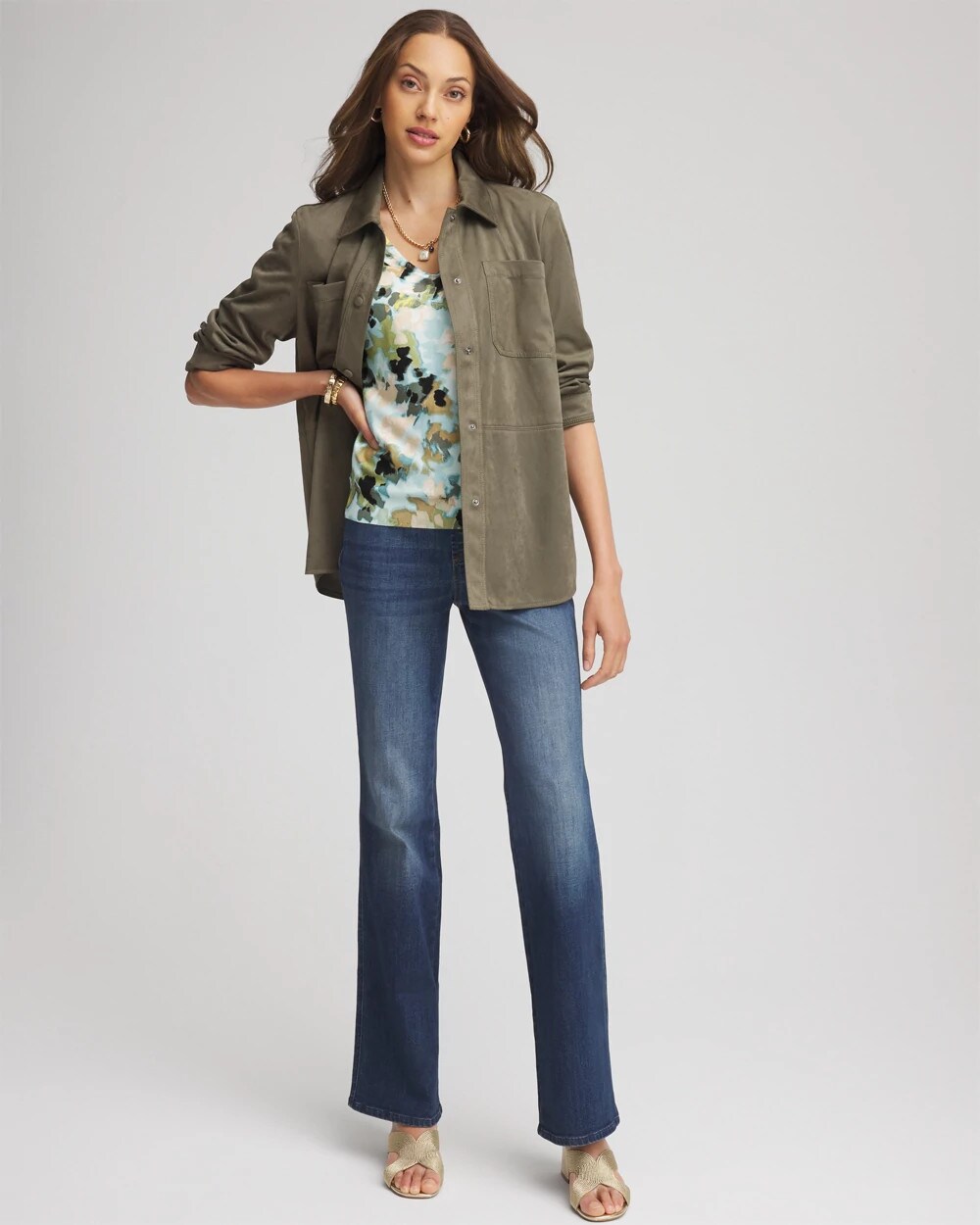 Suede Collared Long-Sleeved Shacket
