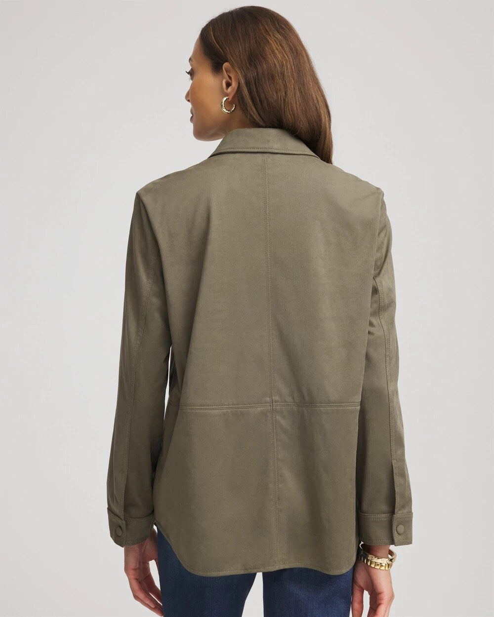 Suede Collared Long-Sleeved Shacket