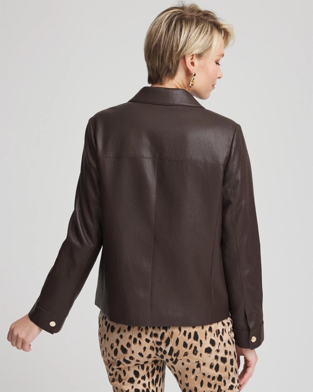 Snap Front Faux Leather Jacket