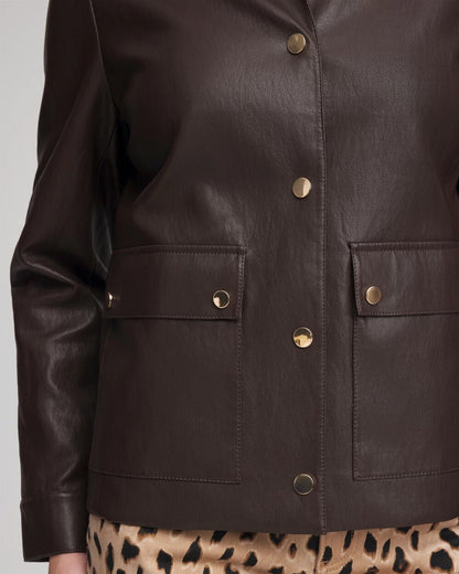 Snap Front Faux Leather Jacket