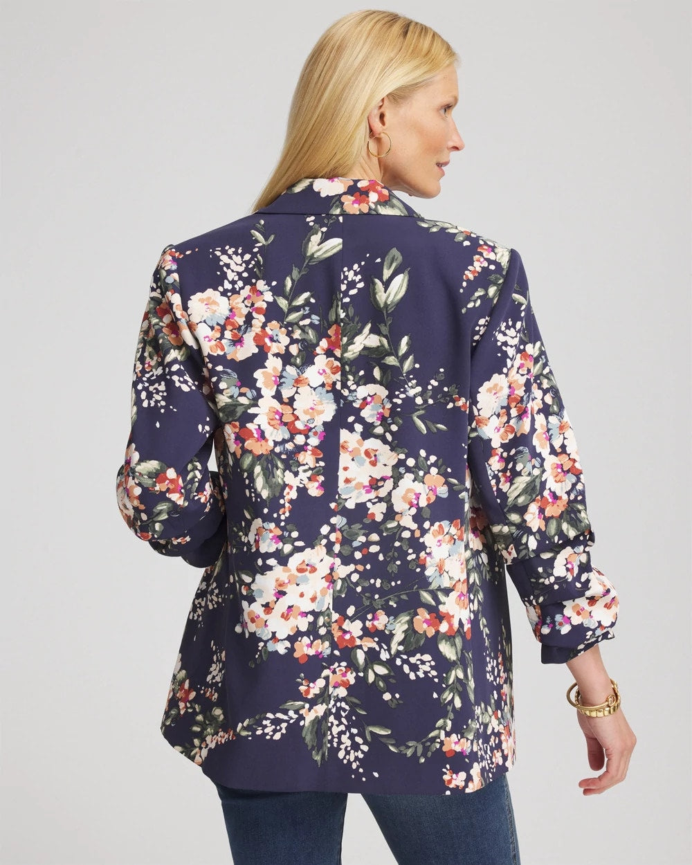 Floral Ruched Sleeve Blazer
