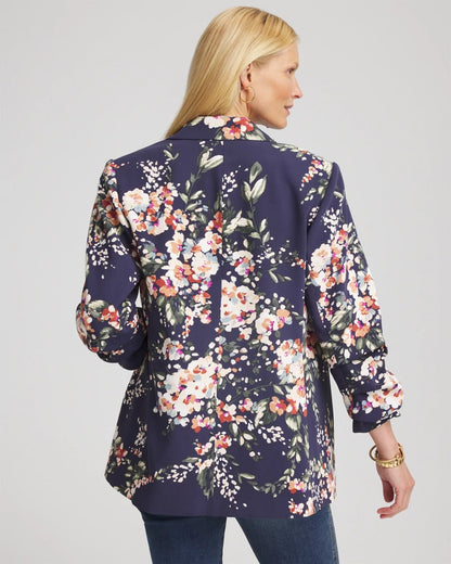 Floral Ruched Sleeve Blazer