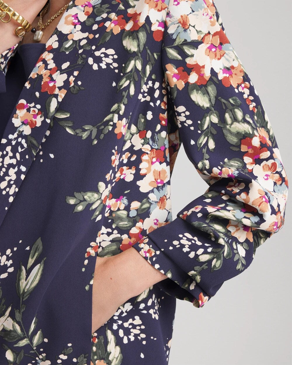 Floral Ruched Sleeve Blazer