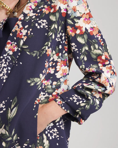 Floral Ruched Sleeve Blazer