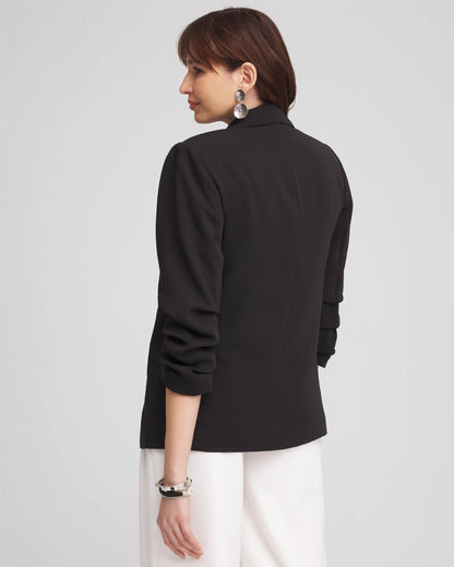 Notched-Lapel Ruched Sleeve Blazer