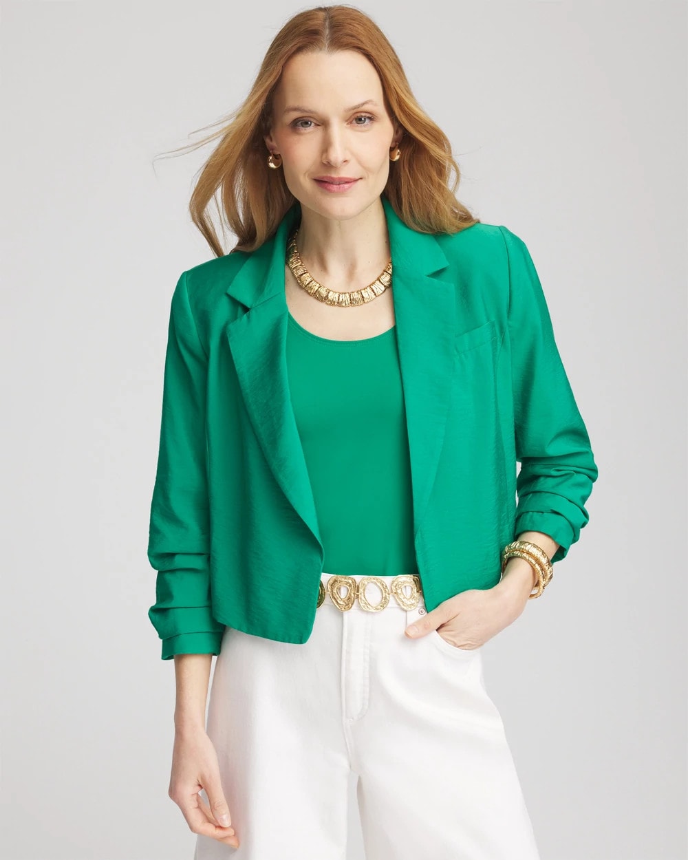 Cropped Ruched Sleeve Blazer