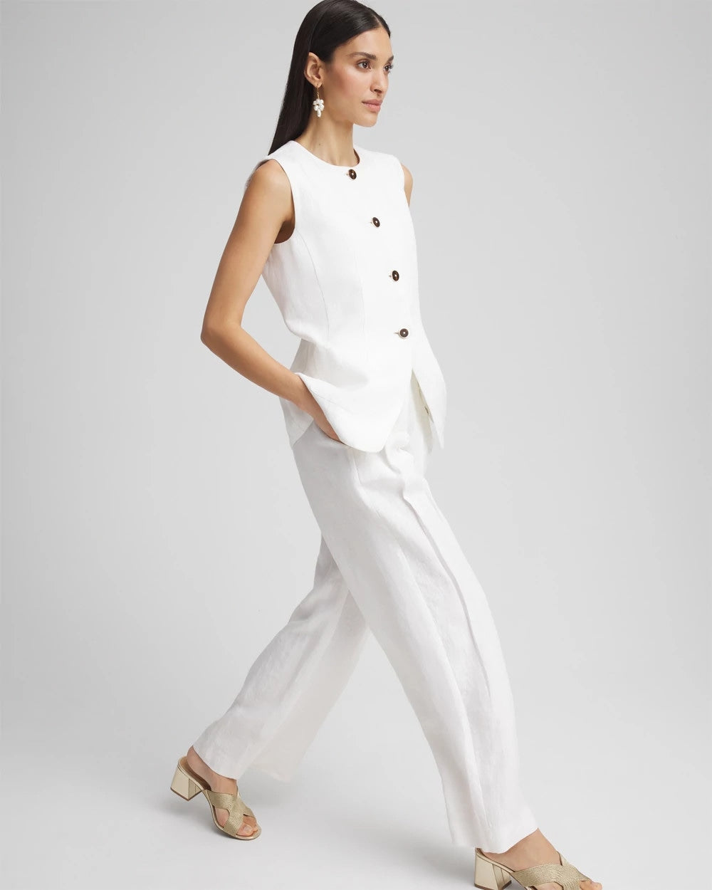 Linen Button-Front Shirt Vest