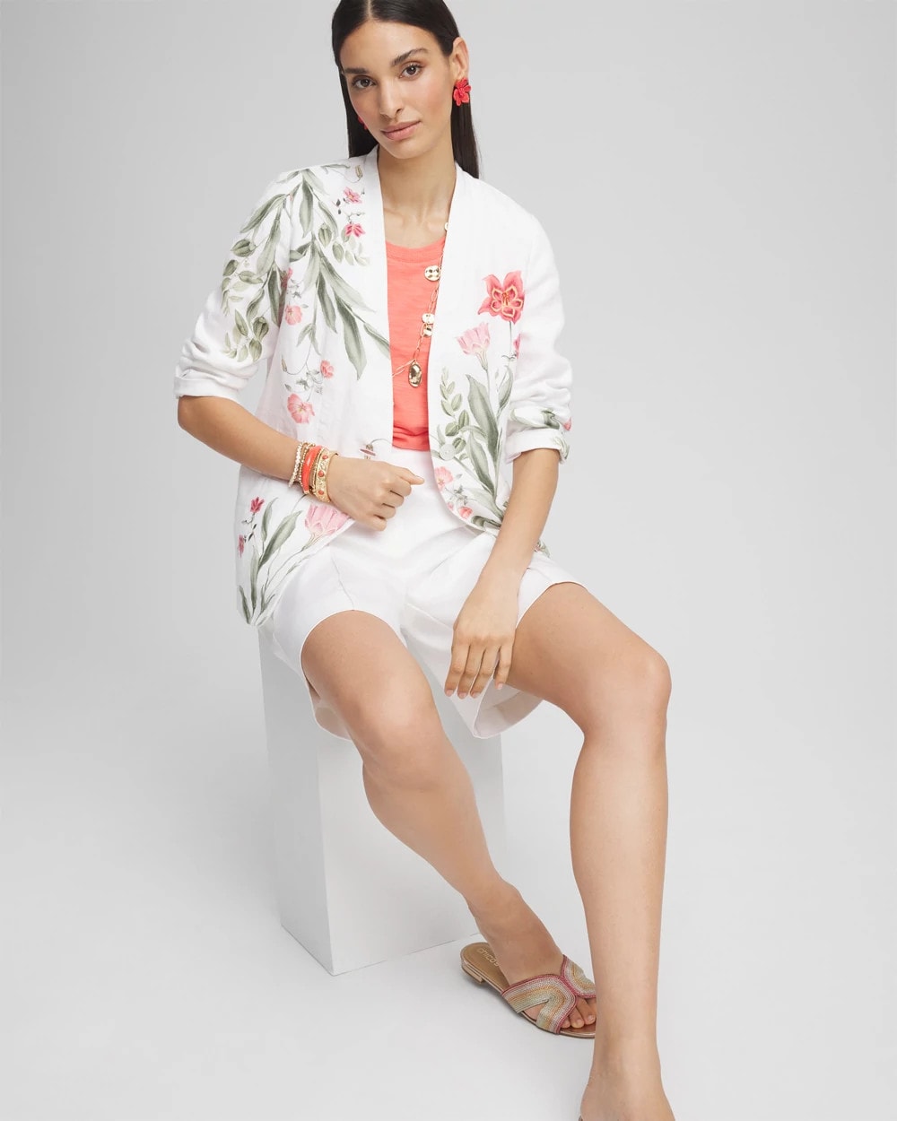 Floral Linen Non-Stretch Blazer