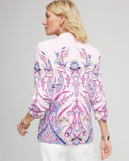Ruched Sleeve Paisley Blazer