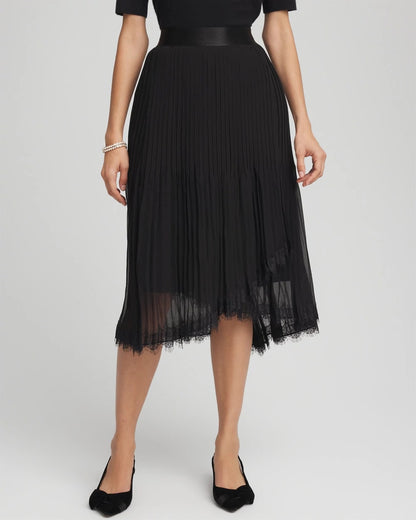 Pleated Lace Hem Midi Skirt
